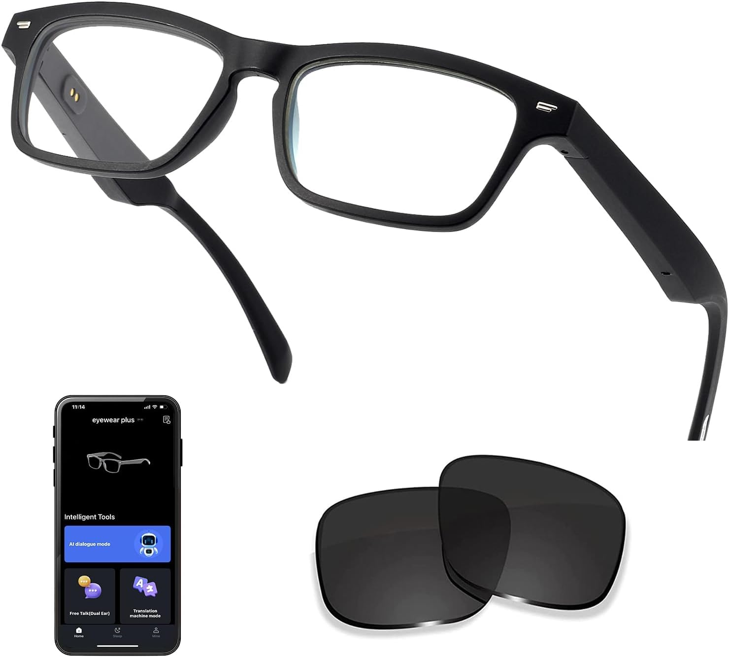 Smart Glasseswith AI,Bluetooth Music Glasses with 130+ Translation,Anti-Blue Light/UV400 Lenses,Audio Eyewear with Music Play/Hands-Free Calling,Multifunctional Headphones Glasses for Men Women