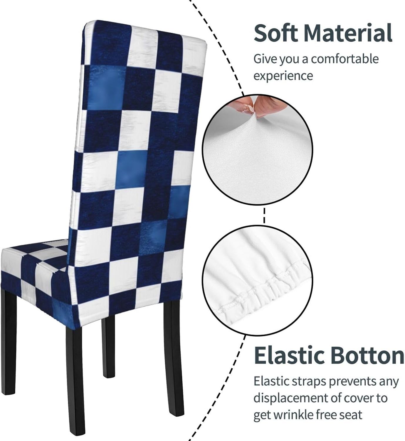 Blue and White Checkered Prints Protection Cover for Dining Chair – Stretchy & Wrinkle-Resistant Chair Throw Covers for Dining Room, Hotel, and Event Decor