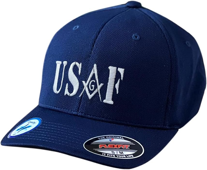 US Air Military Embroidered Masonic Flexfit Adult Cool & Dry Sport Hat