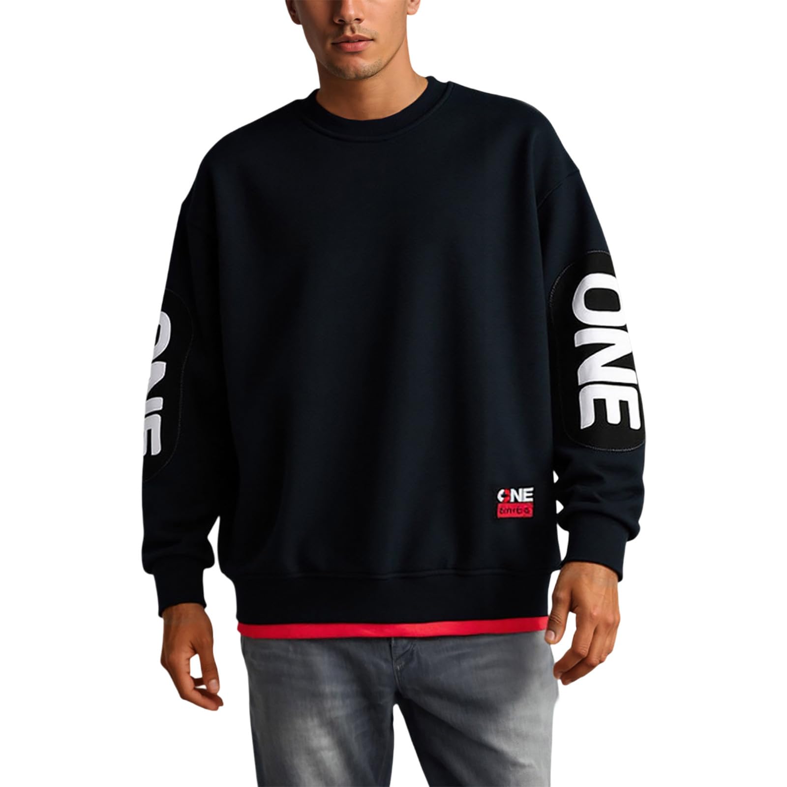Generisch Herren Langarm Sweatshirt mit Farbblock-Design, Lockerer Schnitt für Freizeit und Alltag, Atmungsaktive Baumwollmischung, Frühling und Herbst geeignet