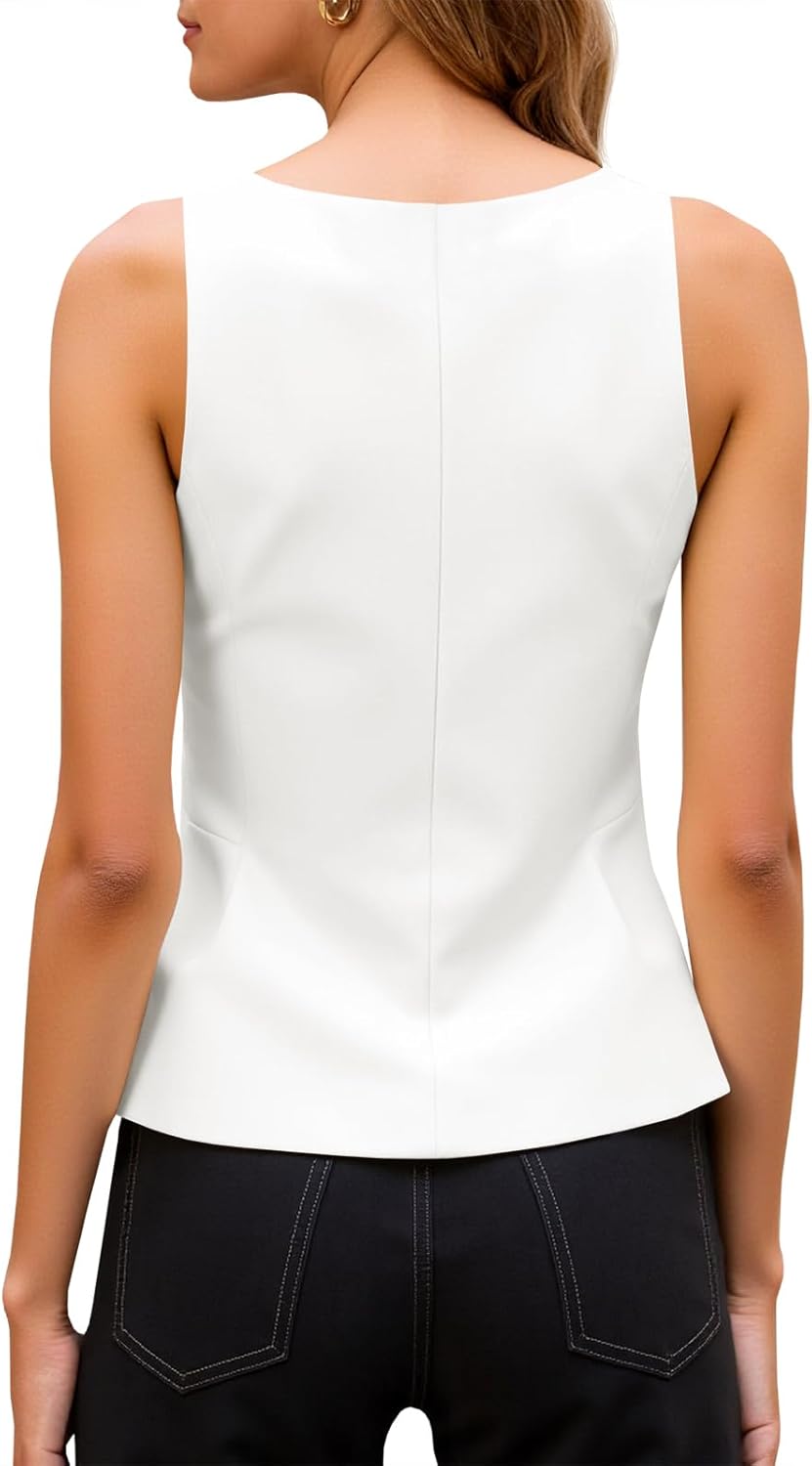 Tankaneo Womens Deep V Neck Suit Vest Peplum Summer Trendy Sleeveless Fitted Blazer Tank Tops Business Casual Blouses - Image 4