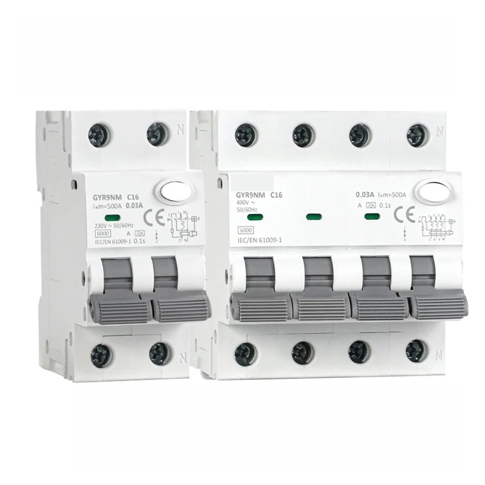 GYR9NM Type A RCBO 2P 4P Magnetic Circuit Breaker with Over Current and Leakage Protection Din Rail 16A 40A Type AC(Type AC,2P C16A 30mA)