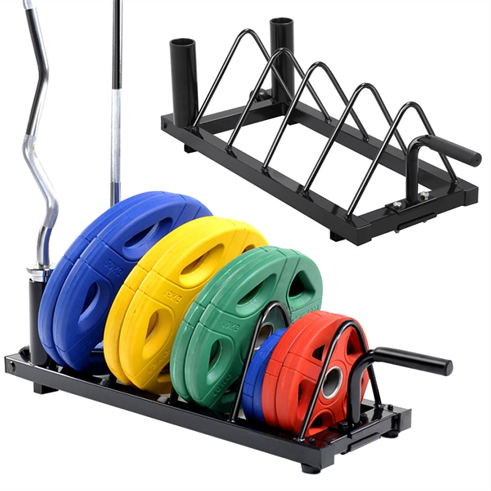 Soporte para barra olímpica con almacenamiento horizontal para discos de peso máx. 136 kg para gimnasio y parachoques de pesas