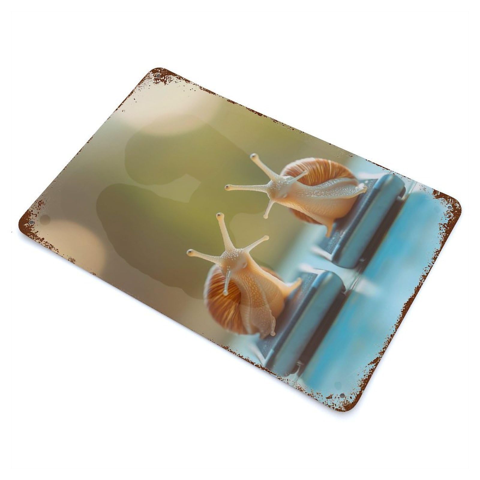 Retro Metal Sign with Snails on Scales Design 11.8"x7.9", for Bistro, Counter And Cafe Decor, Shabby Chic Decor