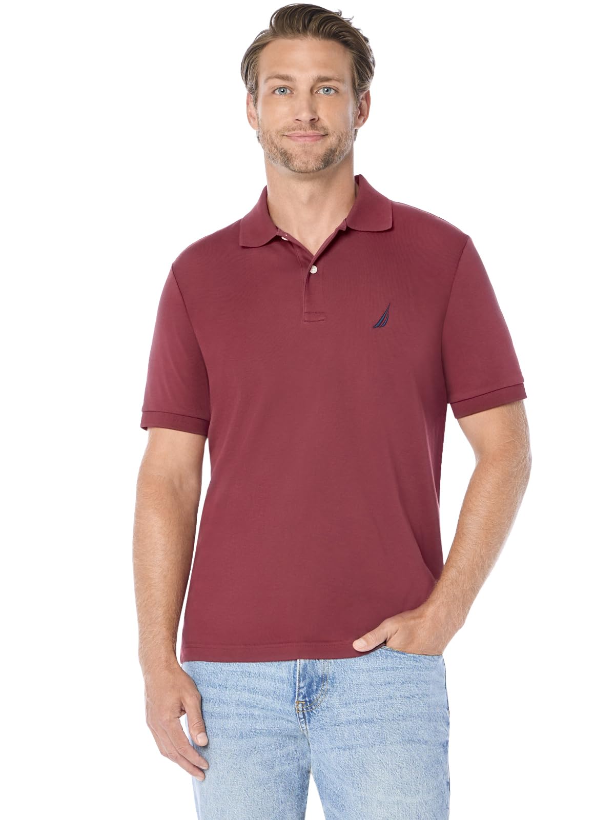 Nautica Men's Classic Fit Short Sleeve Soft Cotton Polo Shirt, Barolo Solid, Large