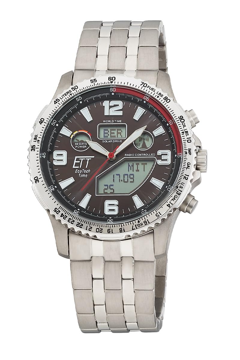 ETT Eco Tech Time Funk Solar Herren Uhr Analog mit digitalem Datum mit Titan Armband EGT-11720-22M
