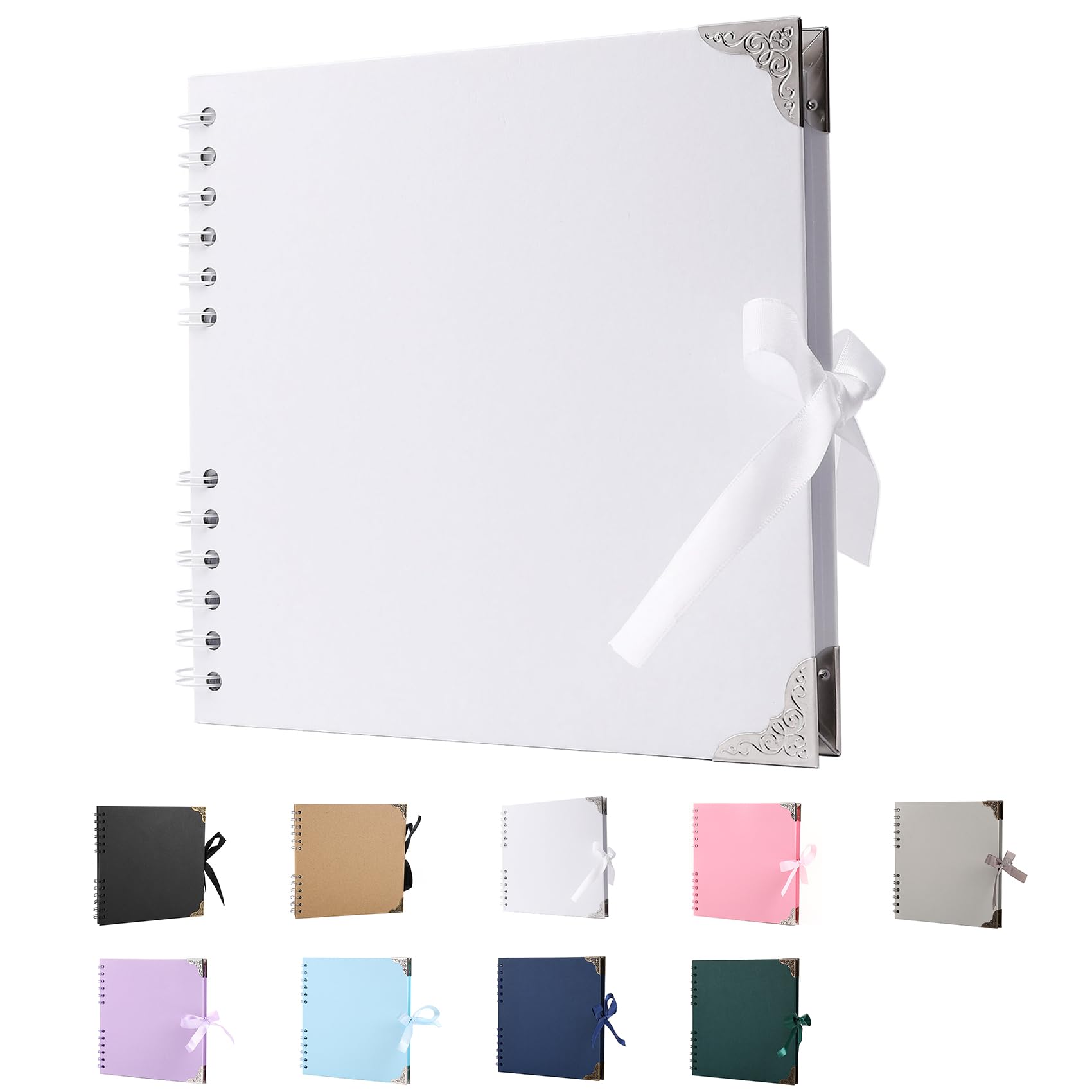 SHUBEIEUMI Scrapbook Photo Albums, 60 Pages Photo Book(20.5 x 20.5 cm), Scrap Book with Ribbon Closure, Kraft Paper Scrap Book Ideal for Scrapbooking, Albums Arts and DIY Craft (White)