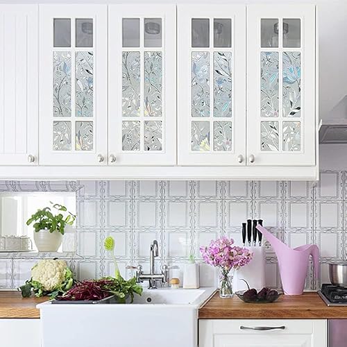 Vista 3 de Niviy Window Film Floral Stained Glass Window Privacy Film 17.7 x 78.7 inches Front Door Decorative Glass Privacy Film Removable Static Cling