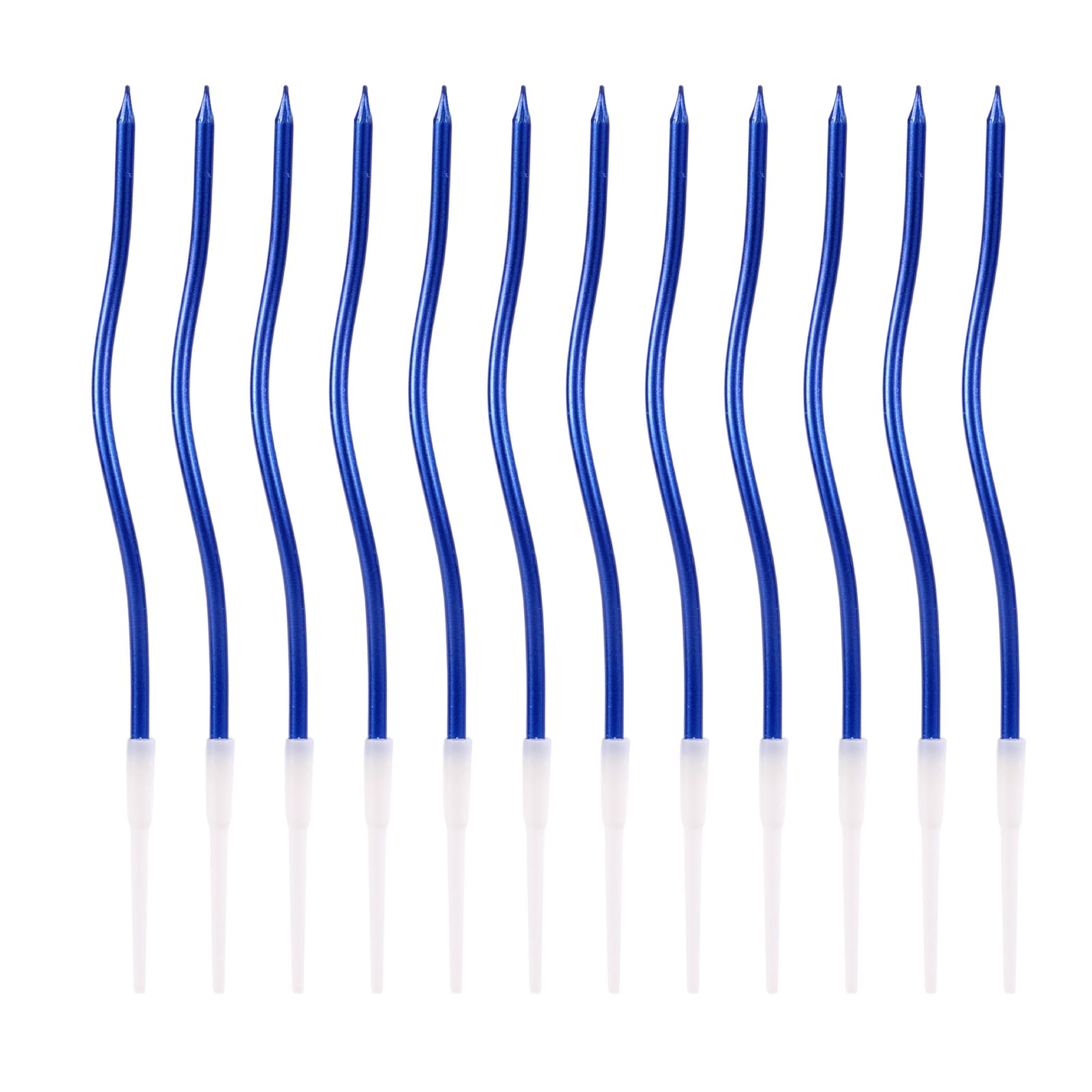 12pcs Twisty Spiral Cake Candles with Holders, Twist Slim Long Birthday Cake Candles Cupcake Decoration with Stand for Birthday Party Wedding Anniversary (Blue)