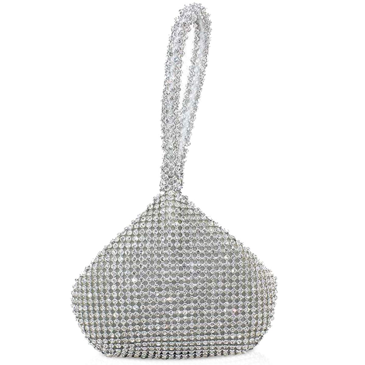 NICOLE & DORIS Moda Pochette e Clutch da donna Borsa a Mano Donna Elegante Strass Party Sposa Cocktail Festa Argento