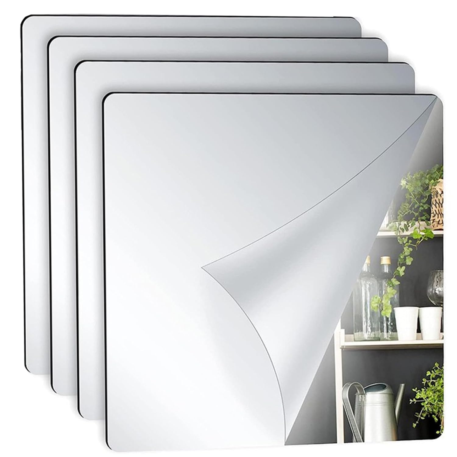4 Pcs Stick On Mirrors for Walls 8x8 Safe Non-Glass Acrylic Mirror Sheet Flexible Stick On Mirror Tiles