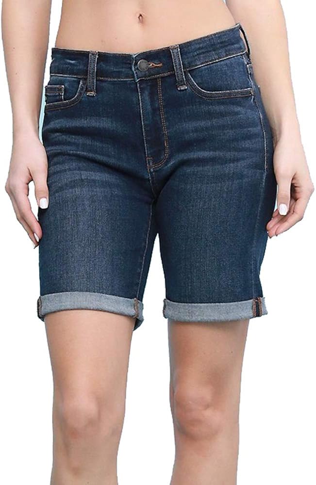 Judy Blue Shorter Bermuda! 8" Inseam Roll Cuff Denim Short (Dark Wash