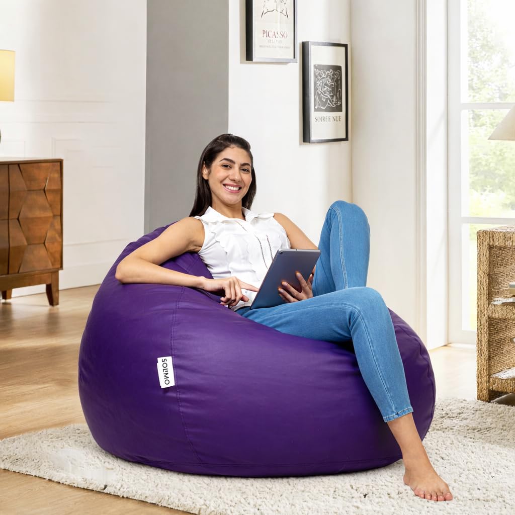 Amazon Brand - Solimo Bean Bag Cover 6XL Without Beans, Faux Leather Bean Bags Cover with Handle & Zipper, Bean Bag Cove