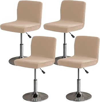 Gollense Velvet Stretch Bar Stool Covers with Backs, 4 Pack Pub Counter Stool Chair Covers, Washable Square Swivel Barstool Seat Slipcover with Elastic Bottom for Low Short Back Chair Camel