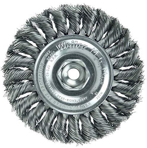 Image of Weiler 13103 Standard Twist Knot Wire Wheel 4 inch, .014 inch Steel Fill, 3 /8 inch-24 UNF Nut, Made in The USA (Pack of 5)