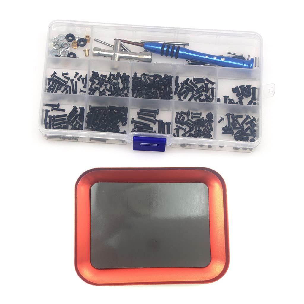 KingVal Replacement Screws Bolt and Nuts Set Hex Wrench Swing Arm Pin Screws Kit with Screw Tray (Red) RC Repair Tool Compatible with WLtoys 144001 1/14 RC Car