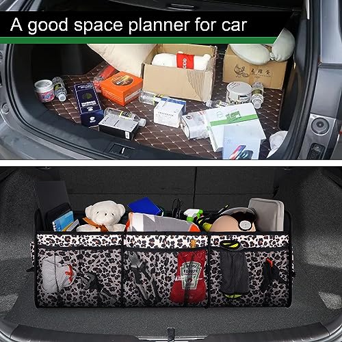 Image of Femuar Collapsible Trunk Organizer - 90L Large Capacity with 15 Pockets, Waterproof for SUV /Car /Jeep /Sedan, Extra Large Leopard Print