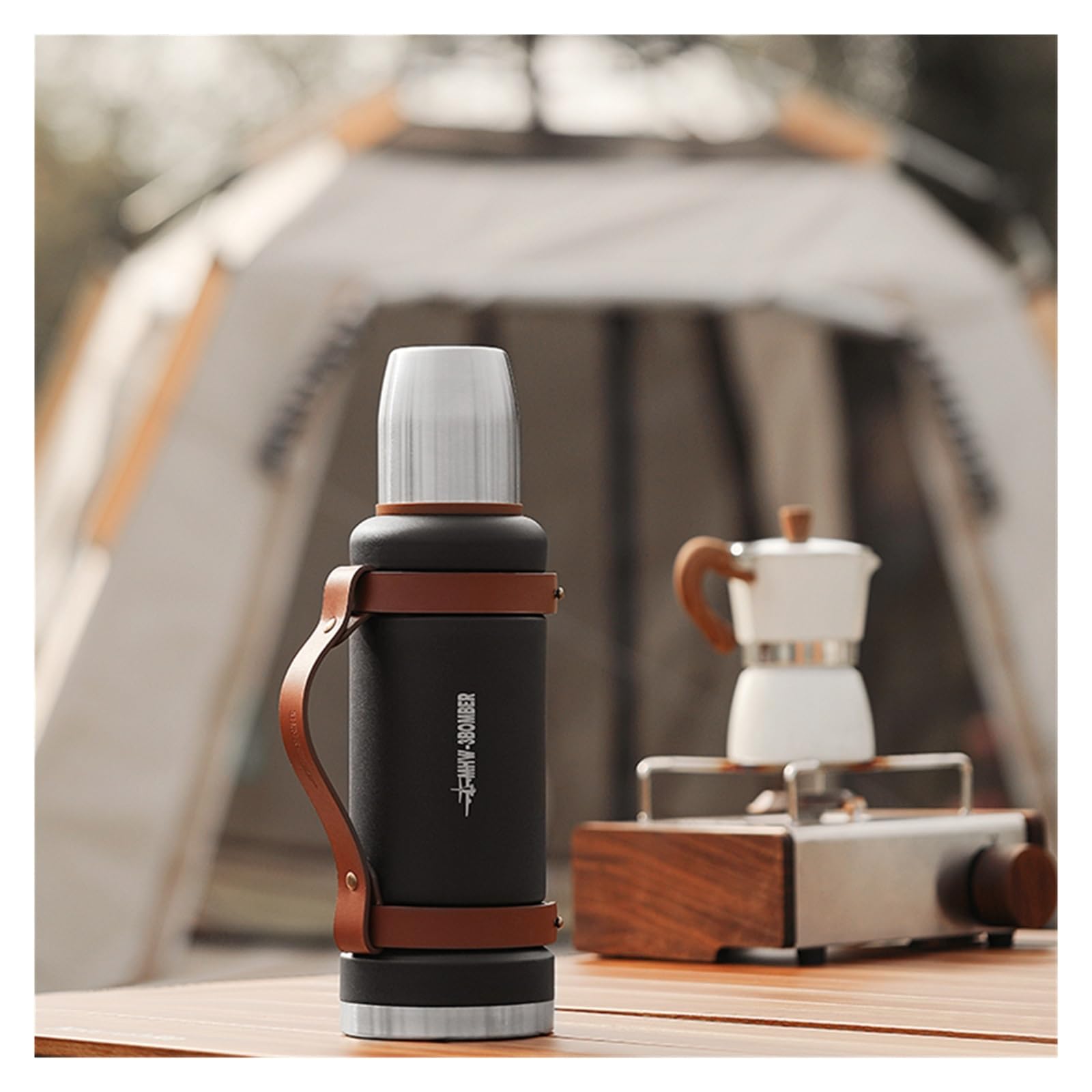 Espresso-Kaffee-Thermosbecher mit Tassen-Set, tragbarer Reise-Wasserkocher, Vakuum-Edelstahl, auslaufsicheres Camping-Zubehör