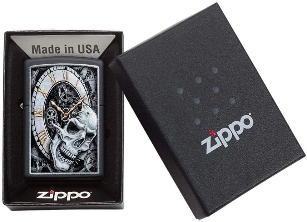 Zippo Lighter - Personalized Custom Message Engraved on Back for Skull Clock Design Windproof Zippo Lighter #29854