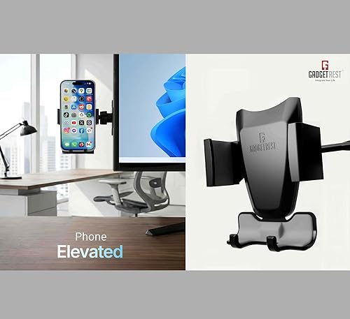 Miniatura 2 de 2 en 1: soporte para teléfono para monitor/portátil y clip de gancho para auriculares - Montaje lateral por gravedad por GadgetRest