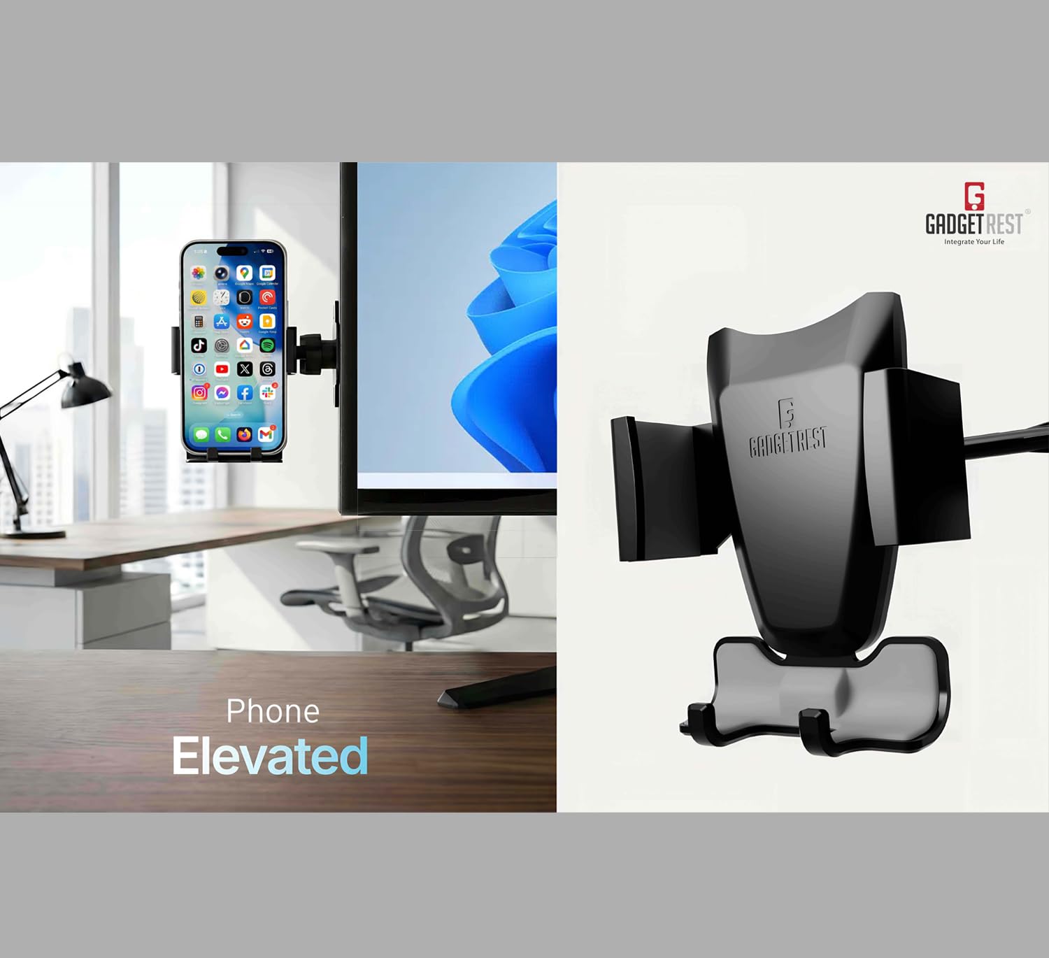 GadgetRest Uchwyt na gadżety 2 w 1: Uchwyt na telefon komórkowy i słuchawki tylko do domu i biura, uchwyt na telefon grawitacyjny, pasuje do iPhone'a 12 Pro Max, Mini, SE, Samsung Galaxy Note10, S20