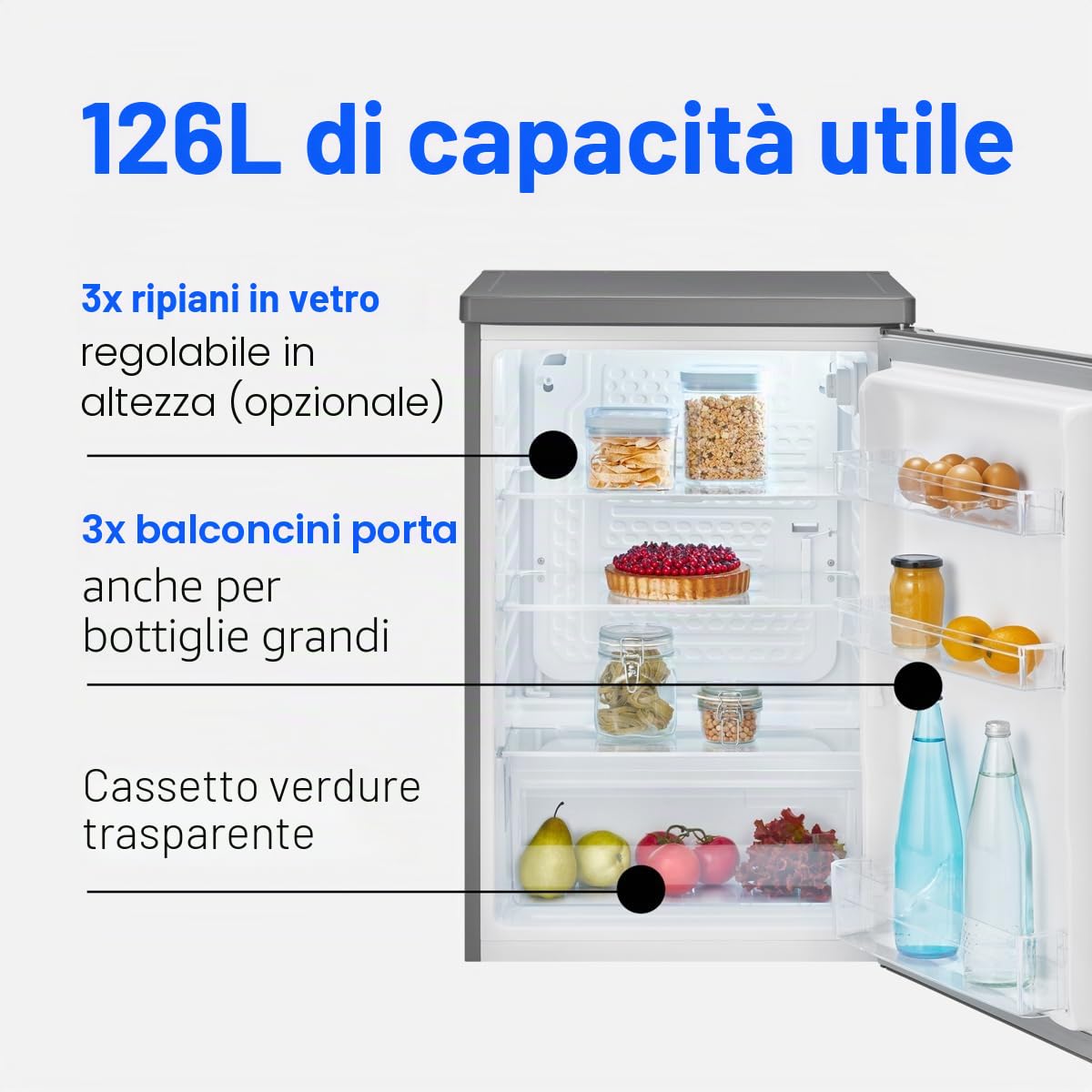 Frigorifero Bomann® senza scomparto congelatore, Classe energetica C, 85 cm, Garanzia compressore di 5 anni, Frigorifero compatto, 0-8 °C, Silenzioso 35 dB, 3 ripiani