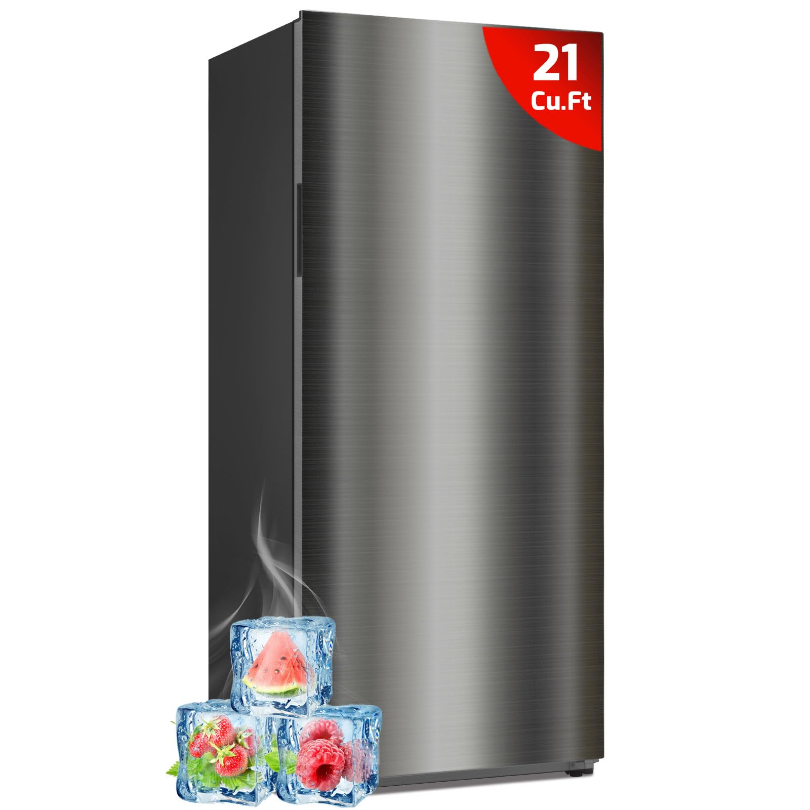 Upright Freezer 21 Cu.Ft, Standing Freezer Upright, Frost Free Convertible Refrigerator Freezer For Garage, Kitchen, Home Use, Stainless Steel on Fridge.com - View 1