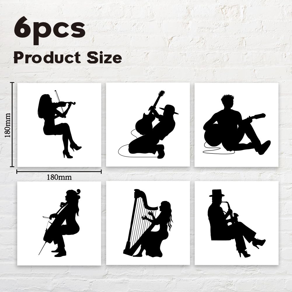AHANDMAKER 6 Tipi Di Sagoma Musicista, Adesivi Creativi Interruttori, Adesivi Da Parete Con Silhouette Di Un Uomo E Una Donna, Musicista Seduta, Interruttore Luce Adesivi Per La Musica