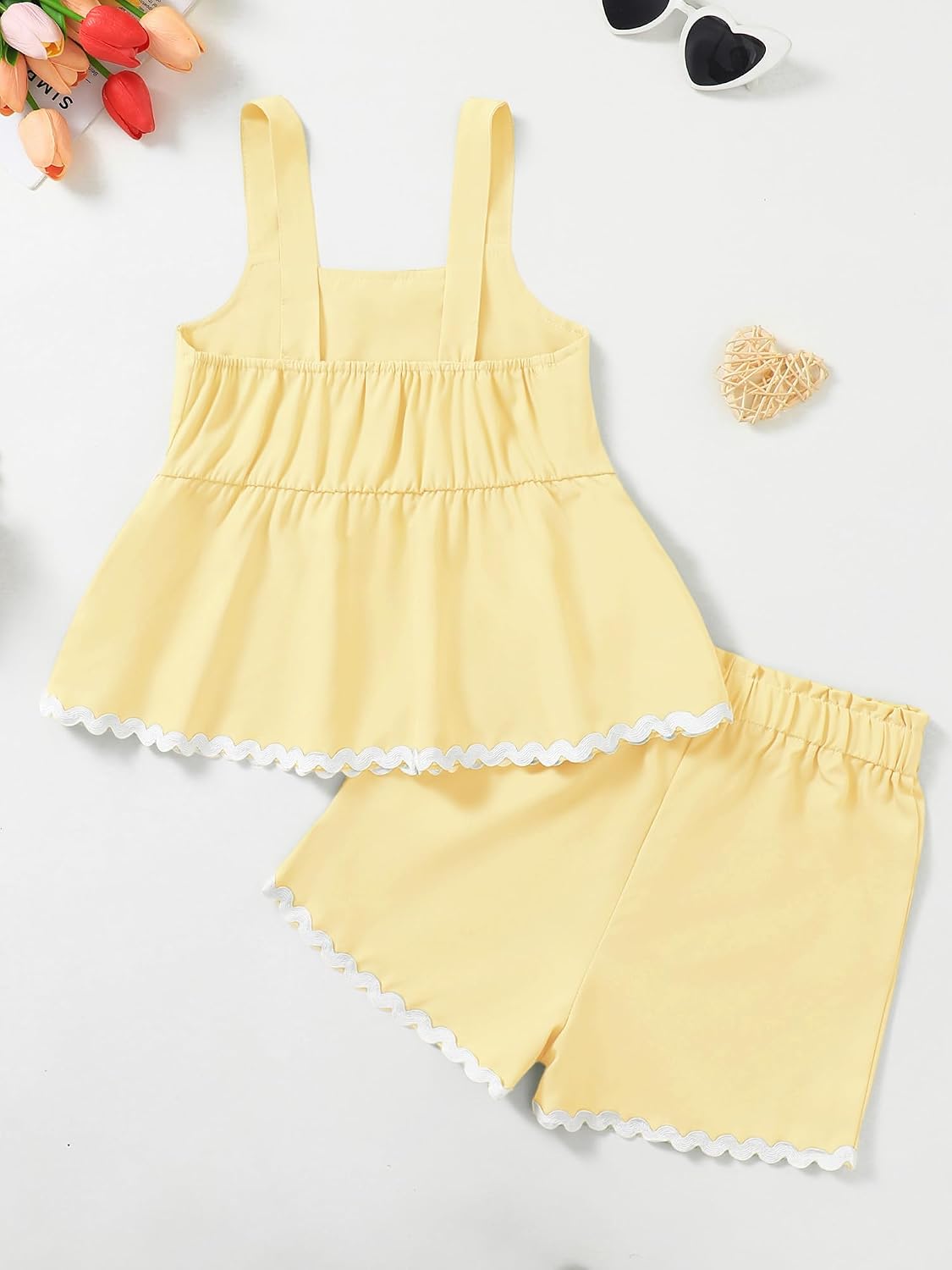 Girls Summer Outfits Cute Sleeveless Ruffle Scalloped Hem Tiered Tank Tops and Elastic High Waist Short Sets