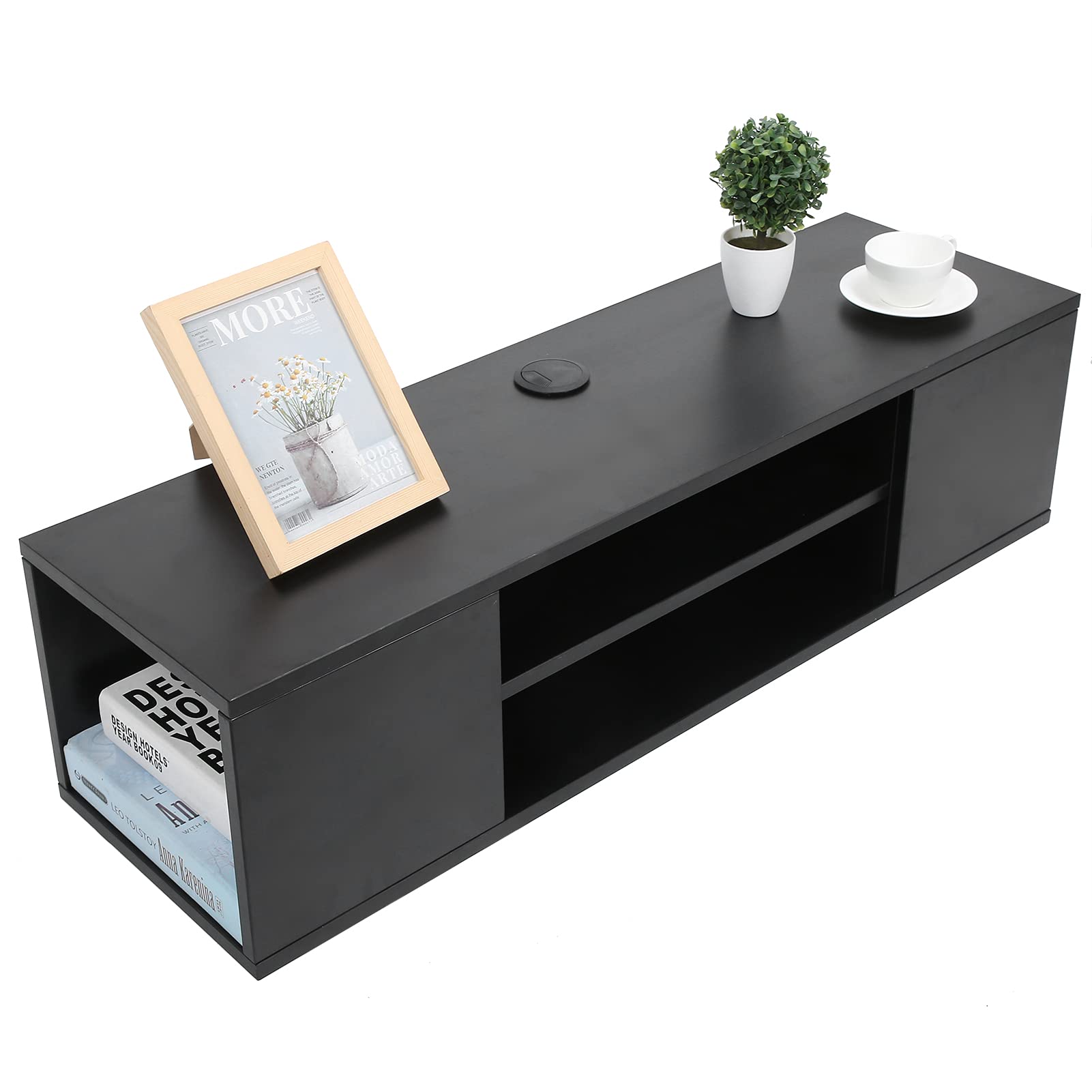 Zerone Floating TV Unit Cabinet, Black Floating TV Console Unit Modern Floating TV Cabinet with Large Storage Wall-Mounted Television Stands Living Room TV Stand Table Home Furniture