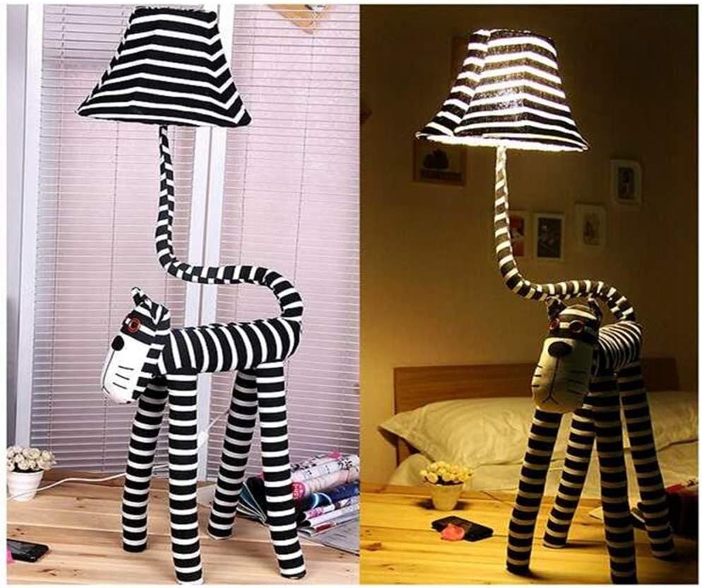 LITFAD Dimmable Floor Lamp Cartoon Zebra Design 51" Tall Standing Modern Light with Fabric Shade for Kids Room/Bedroom,Black and White