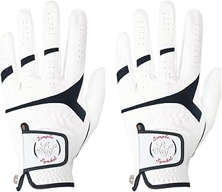Men's Golf Glove Premium Synthetic Leather,Stable Grip,Two Pack（Left is Wear on Left Hand,Right is Wear on Right Hand） Four Colors to Choose from White/Sky/Beige/Red
