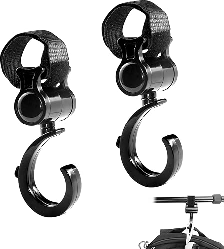 2 ganchos colgantes para andar, rotación de 360, multiusos, para colgar bolsas de pañales, accesorios de clip para silla de ruedas, para caminante,