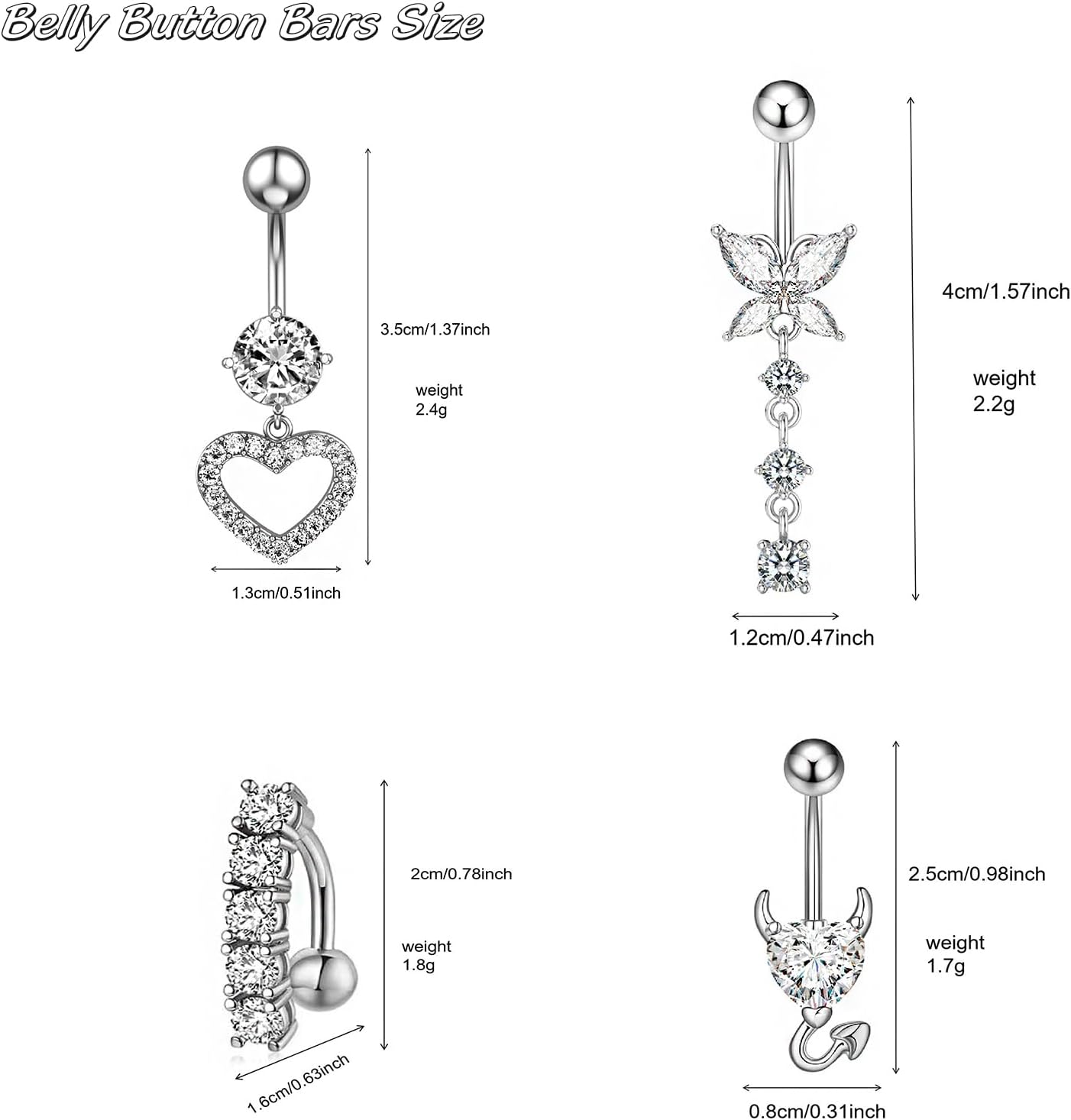 9 Pcs Belly Button Rings Sterling Silver Belly Button Bars Jewellery | body jewelry for women,surgical steel belly button rings,women's body piercing jewelry,belly piercing,belly rings for women