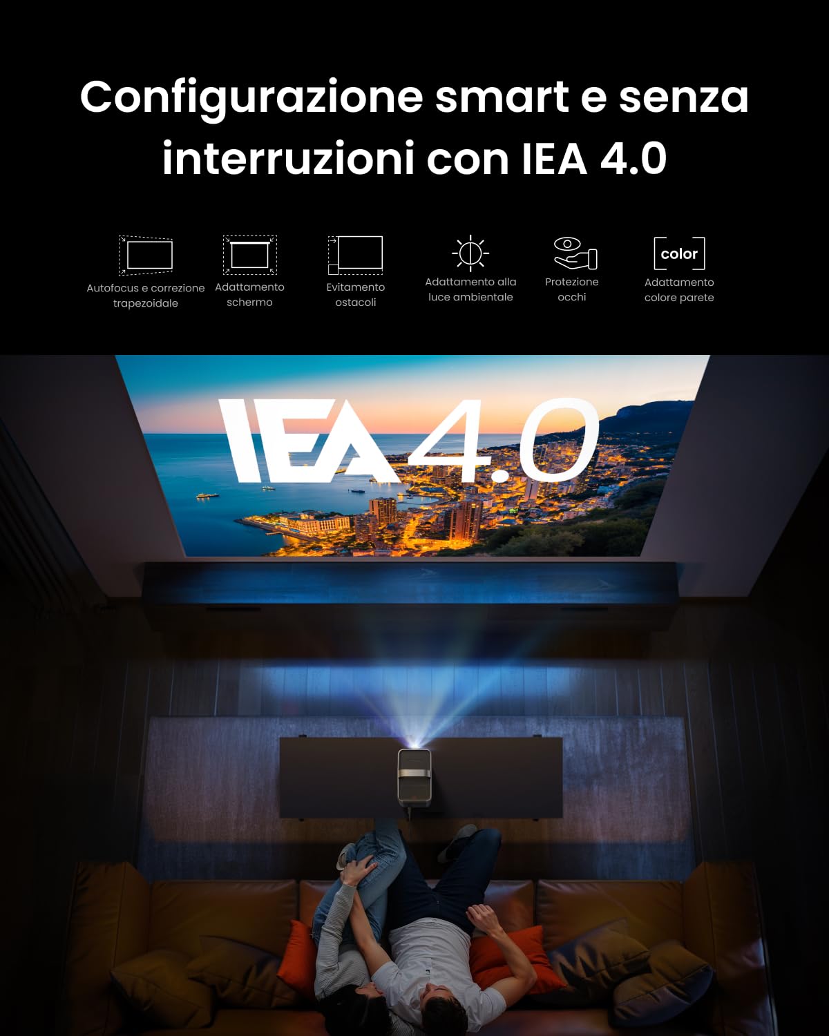 Nebula Cosmos 4K SE, Proiettore Dolby Vision HybridBeam, 1800 ANSI | Google TV, Netflix 4K, schermo 200", HybridBeam Laser + LED, autofocus, correzione trapezoidale e adattamento ambientale