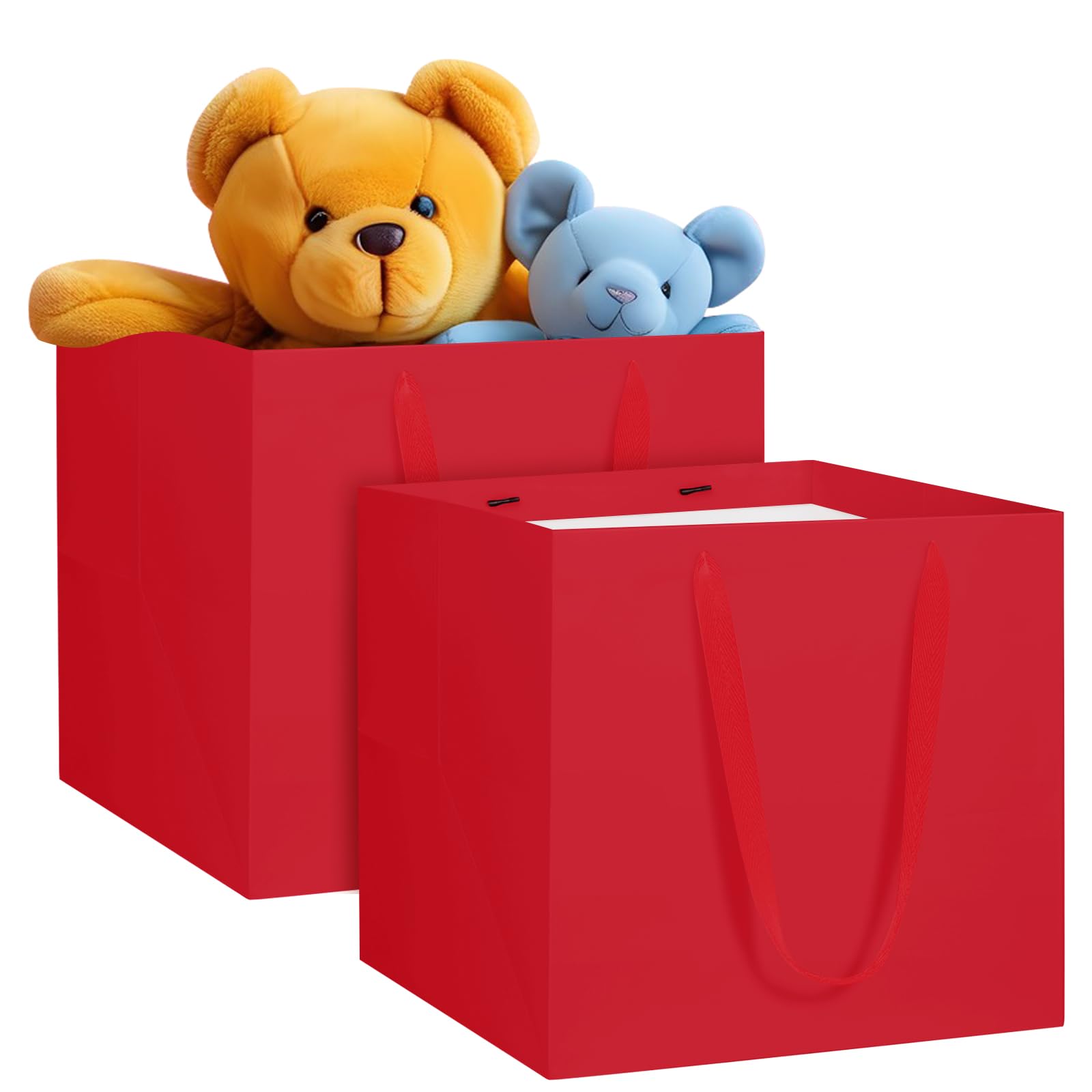 NAHRMY 2 Stück Geschenktüte Papiertüten Rot 30 x 30 x 30 cm, Besonders Groß Quadratische Geschenktüten Geschenk Tüten aus Papier für Abschlussfeier Geburtstag Hochzeit Weihnachten Party