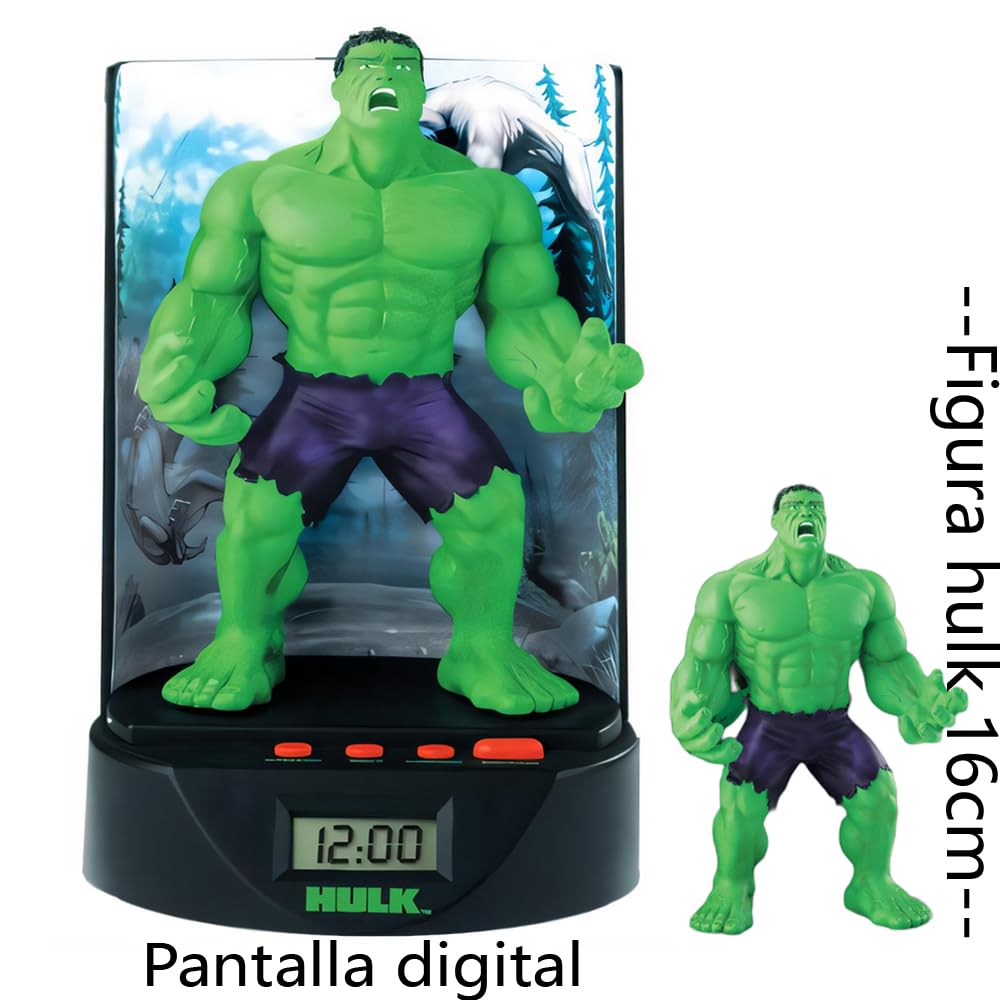 MARUKATSU Hulk Sveglia, display digitale LCD Display, sveglia con figura, figura Hulk Marvel 16 cm - Figure di Hulk (HULK21919)