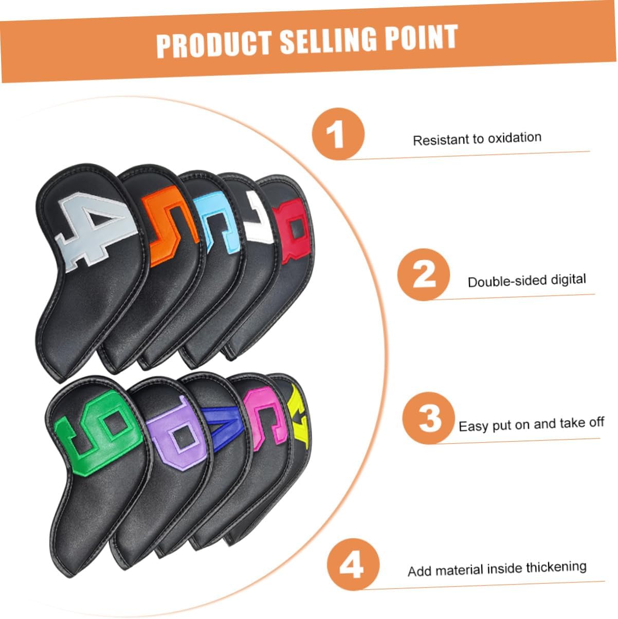 STOBAZA 10pcs Waterproof Golf Club Head Covers Pu Putter Sleeve Colorful Numbered Iron Head Covers for Men Golf Accessories