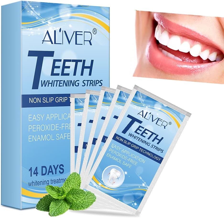 ALIVER Teeth Whitening Strips 21 Pcs, Whiten Teeth Within 1 Hour, No Slipping, No Sensitivity, No Harm to Tooth Enamel, Teeth Whitening Kit