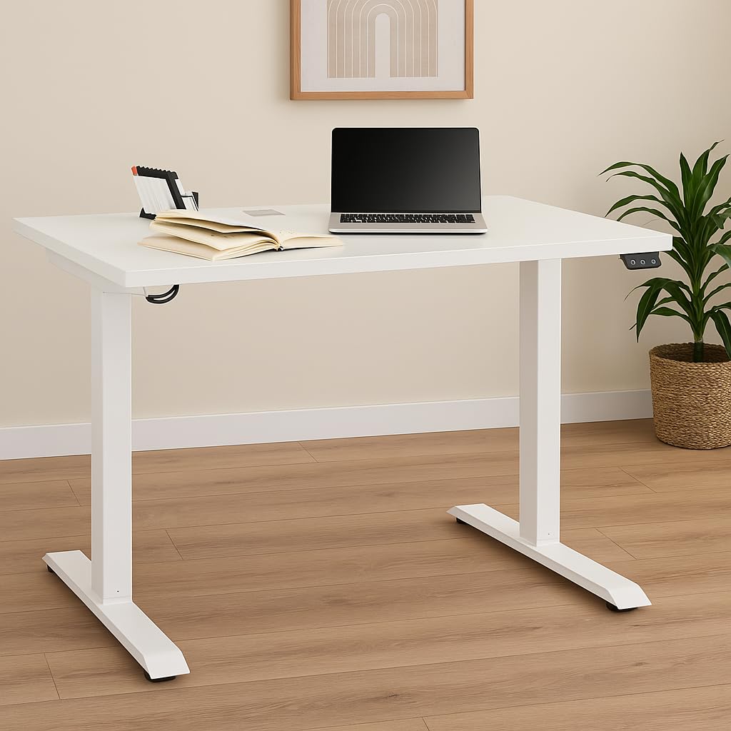 möbelando Schreibtisch >e-Desk< elektrisch Verstellbarer 150x 72-120x72 cm in weiß, Ergonomisch für gesundes Arbeiten, Stufenlos mit LED-Anzeige, Stoß- und Kratzfest, Made in Germany
