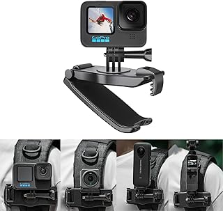 UBEIYI Backpack Holder Compatible with GoPro, DJI Action 2, OSMO Pocket 2, Insta360 ONE X2, 360 Degree Rotating Backpack Clip Shoulder Strap Clip Mount, Universal Clamp for Action Cameras