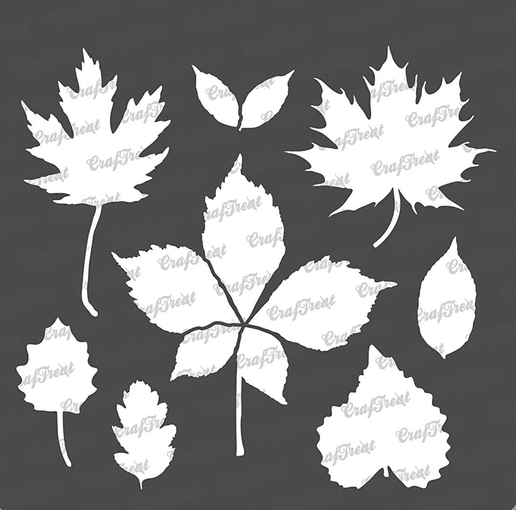 CrafTreat Leaf Stencils for Painting on Wood, Canvas, Wall Art, Journal Notebook, Scrapbook and Home Decor - Autumn Leaves Art Stencils for Fabric Painting - 6"x6" - Reusable Stencils for Wall Decor
