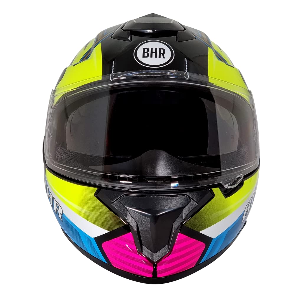 BHR Casco Integral Moto 813 Race, Spider Yellow, XL | Homologado ECE, Casco Integral de Motocicleta con Visor Solar, Casco para Hombre, Ideal para Moto y Carretera, Hombre y Mujer