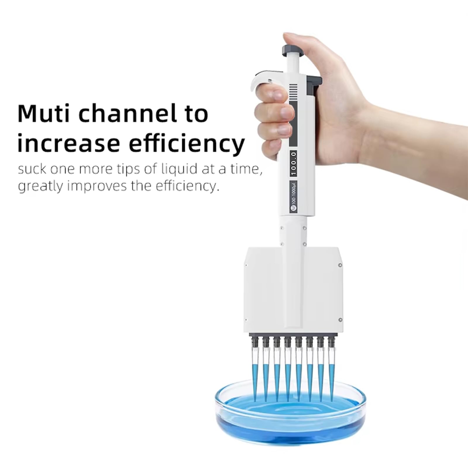 Pipeta Multicanal (8/12 Canales), Ajustable Digitalmente De 0,5 A 300 Μl, Punta Giratoria De 360° Y Pantalla LCD, Utilizada Para Cultivo Celular Y ELISA En Laboratorio.,M8-50