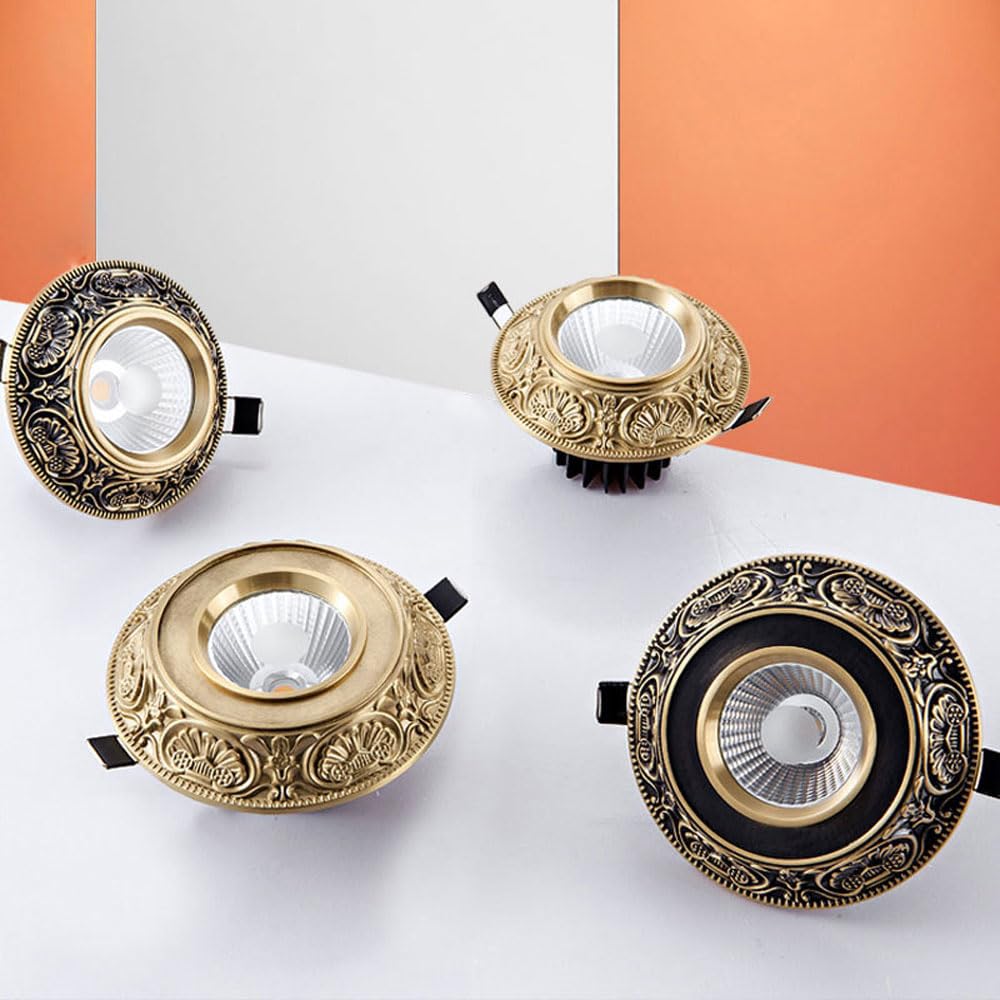 Apparecchio da Incasso Rotondo da 2 Pezzi, Finitura in Ottone Spazzolato, Lampade da Incasso A LED, Disco Dimmerabile, CRI 90+, Faretto Retrofit Bulbo Oculare