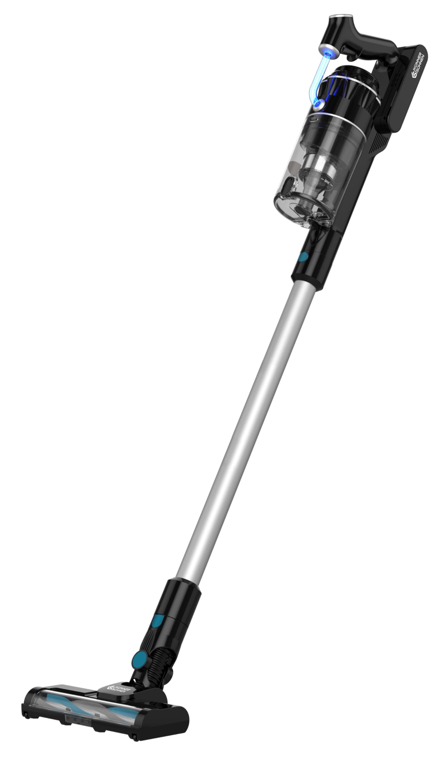 K&S Könner&Söhnen KS VC40 odkurzacz akumulatorowy, bezworkowy, 25000 Pa/300 W, akumulator ręczny, czas pracy do 45 min, bezprzewodowy odkurzacz z ssawką szczelinową i szczotką do kurzu, oświetlenie