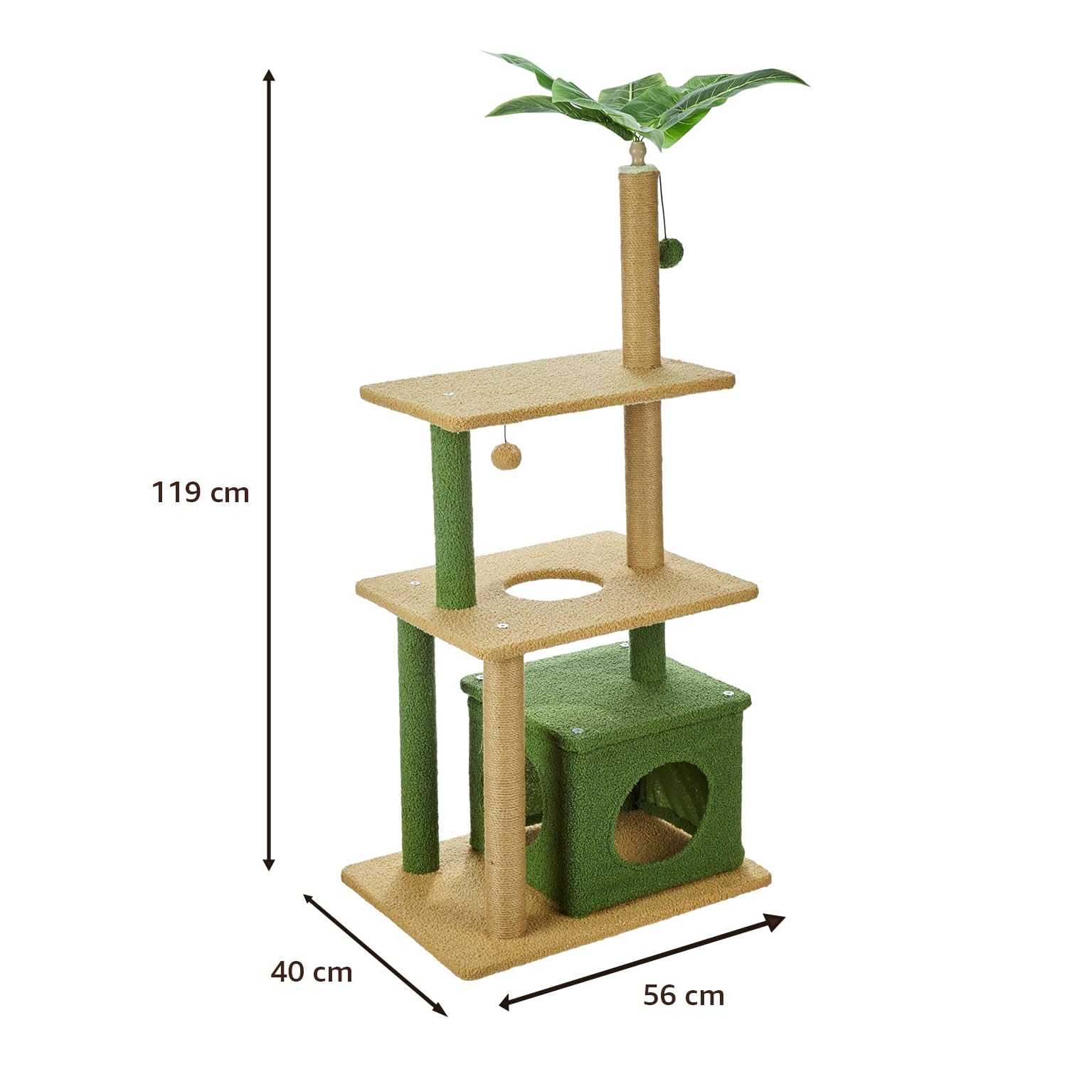 Amazon Basics Premium Imported Garden Theme Cat Tree | XL | with Cat Home, Jumping Platform, Scratching Posts and Tree Leaves 4