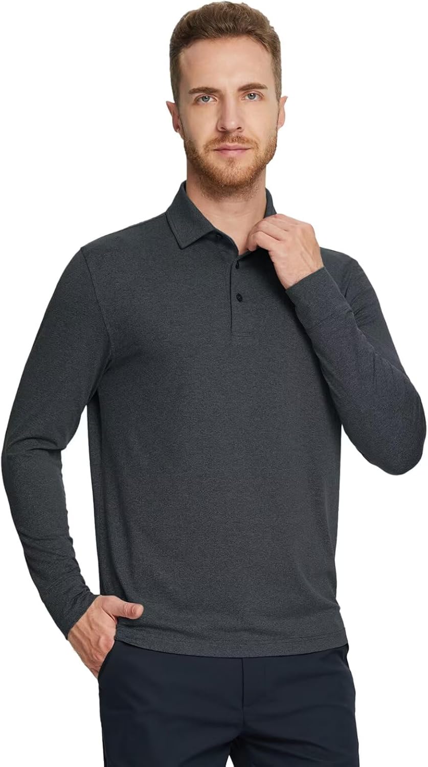 M MAELREG Golf Shirts for Men Dry Fit Performance Lightweight Heather Contrast Collar Mens Polo Shirts Short and Long Sleeve - Image 3