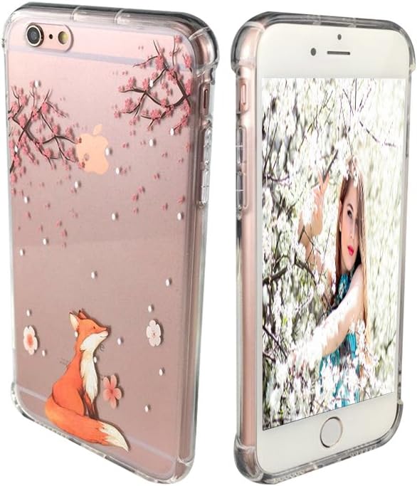 iPhone 6 Plus Case for Girls, Ftonglogy [Pattern Design] Cute Cherry Blossoms Fox Clear Slim Fit Flexible TPU Gel [Nice Grip] Back Protective Cover for Apple iPhone 6 Plus Case/iPhone 6s Plus Case