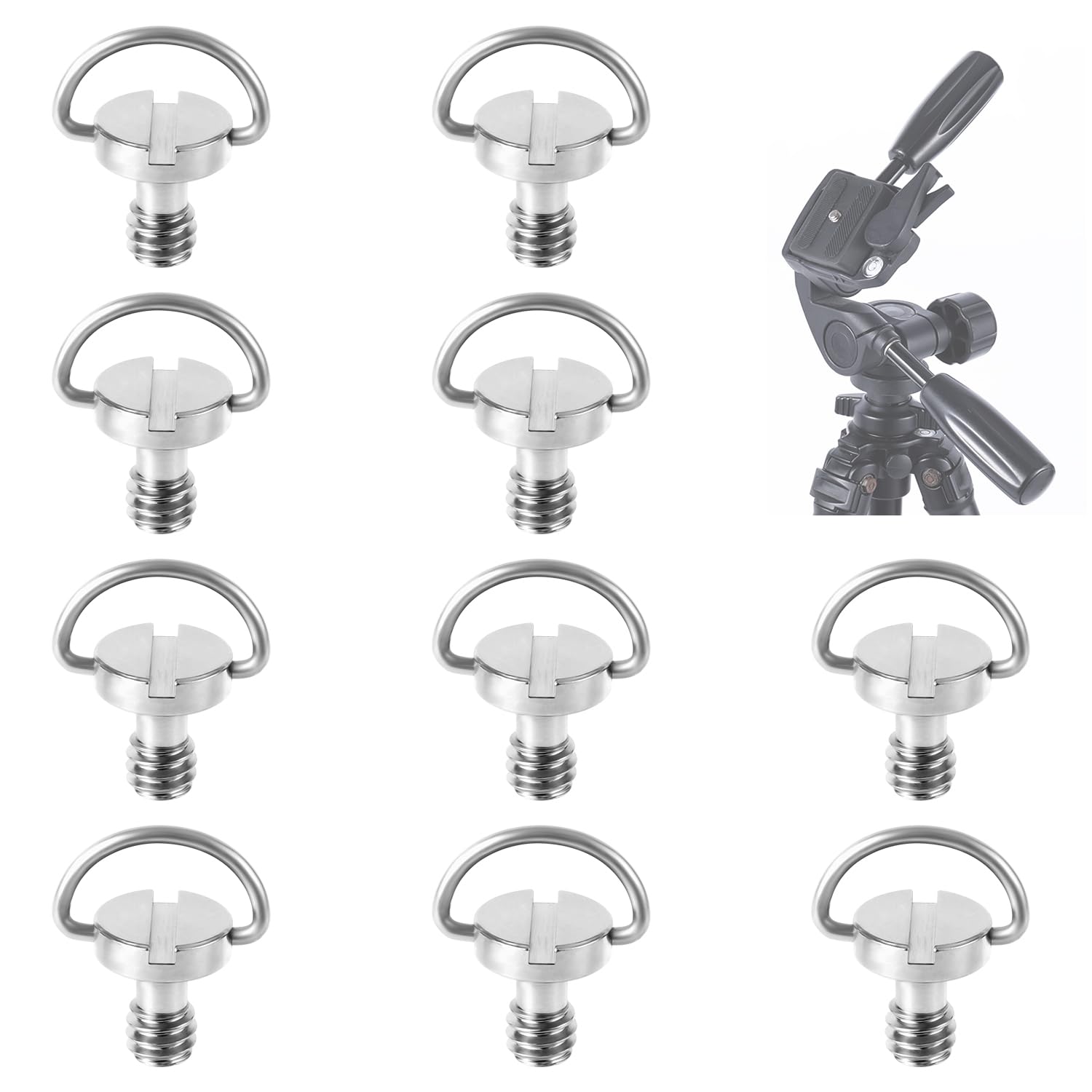 10pcs 1/4" Camera Tripod Screws, Premium Stainless Steel D Shaft D-Ring 1/4" Tripod Screw Adapter Quick Release Camera Screw Practical Accessories for